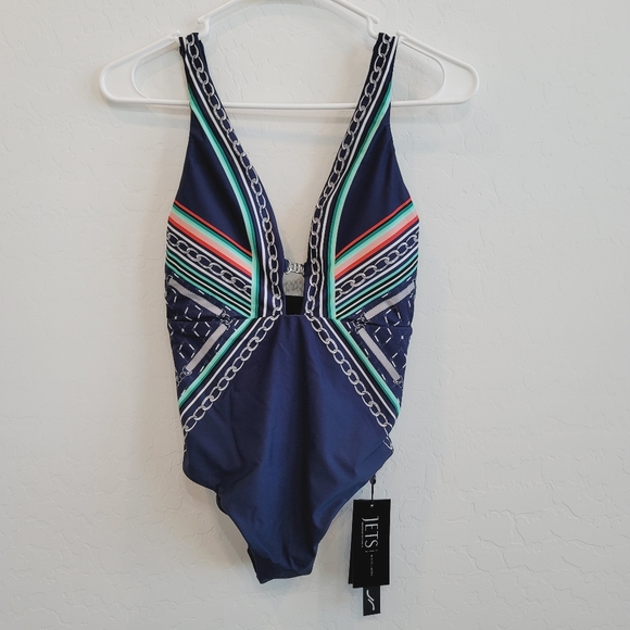NWT Jets Riviera Plunge Swimsuit INK/WHITE Size 4 - Picture 5 of 16